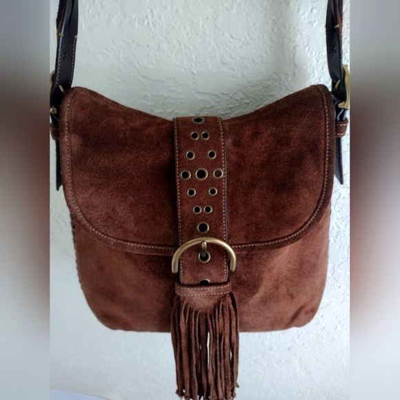 COACH Vintage Rare Brown Suede Fringe Saddlebag Crossbody Nwot 5484 Limited Edit - Picture 5 of 16
